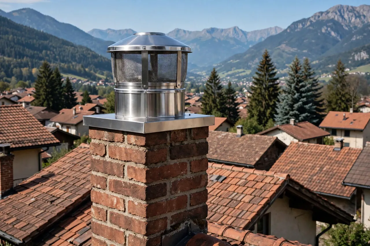 Stainless chimney cap on a brick chimney in Provo, Utah
