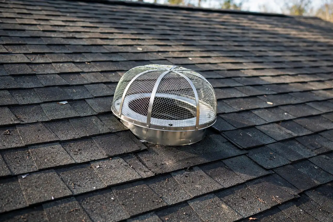 New Construction Rodent Proofing in Provo, UT: metal mesh screen installed over a roof vent
